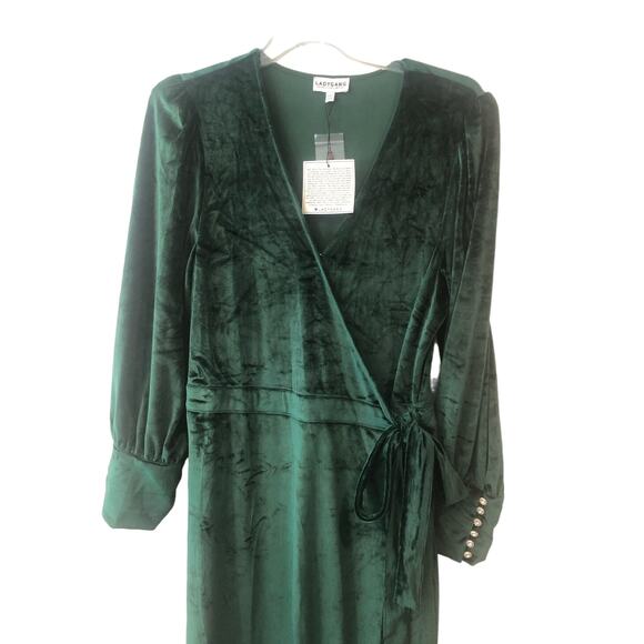 NWT Lady Gang Green Velvet Wrap Dress‎ Holiday Rich Maxi Christmas Party Dress - Picture 5 of 16